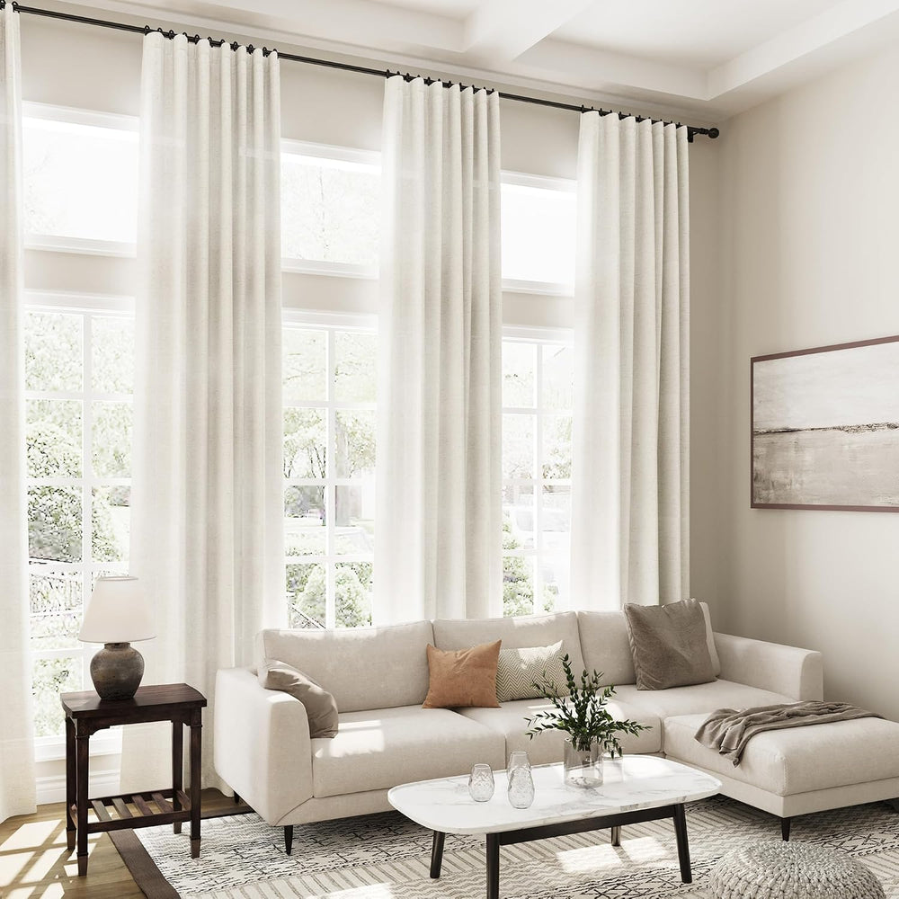 Extra Long Curtains 120 inch Length 2 Panels Back Tab Neutral Farmhouse Drape...