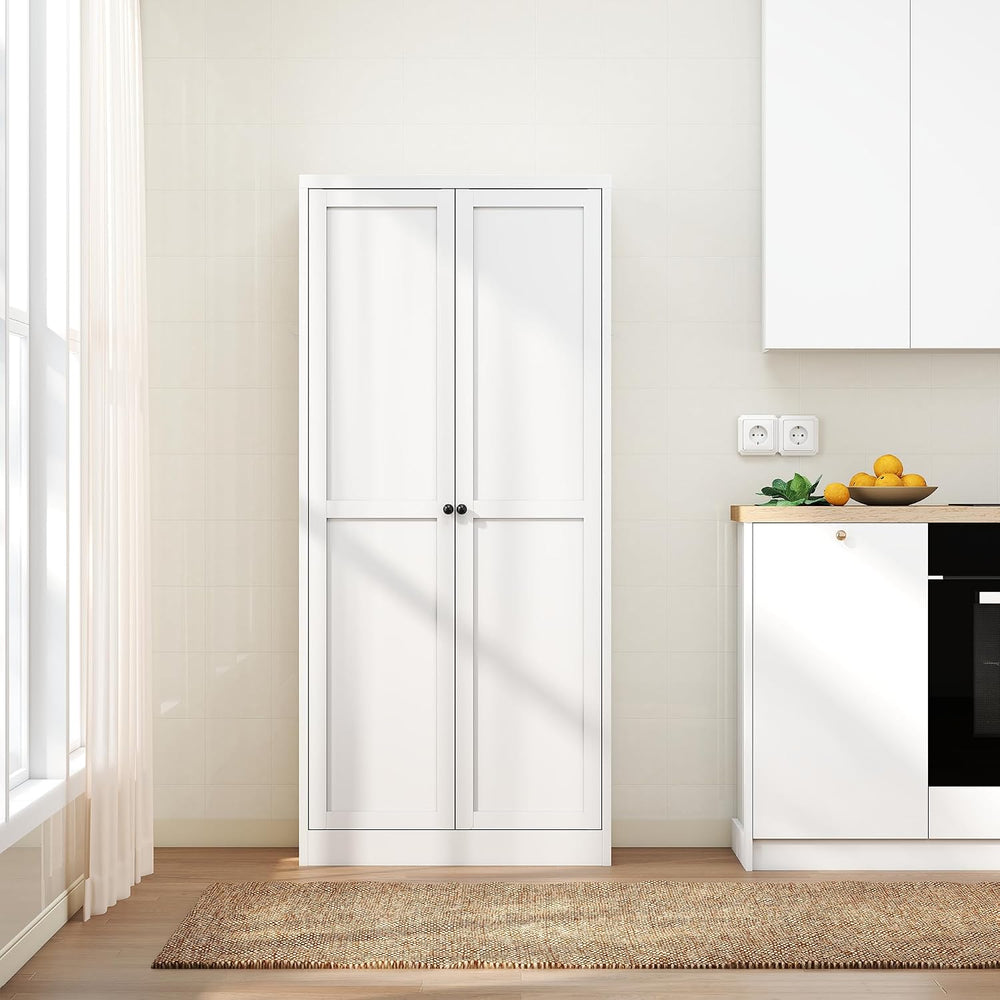 61-Inch White Metal Kitchen Pantry Cabinet with 4 Adjustable Heavy-Duty Shelv...