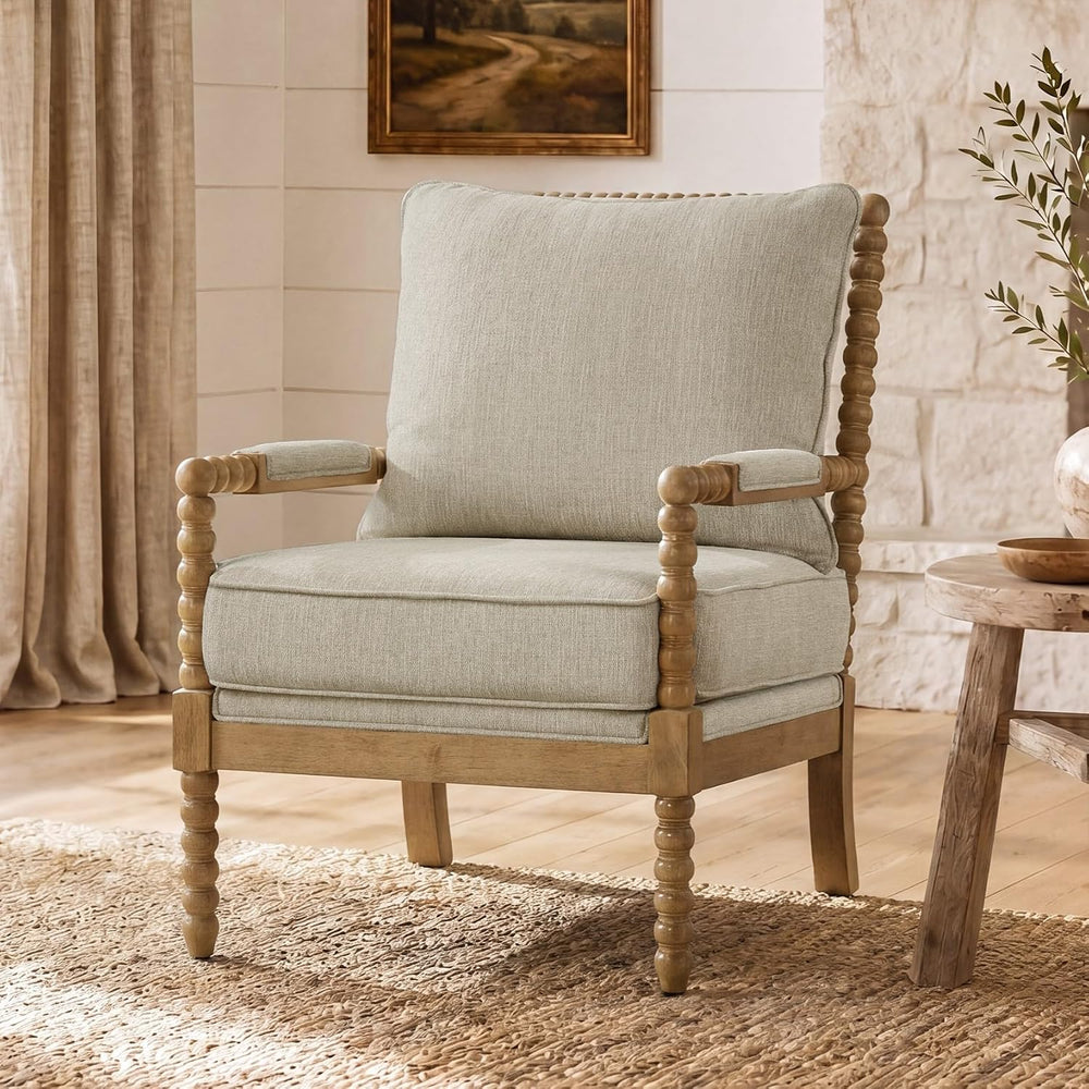 Morden Fort Spindle Accent Chair, Solid Wood Frame, Mid Century Modern Spindl...