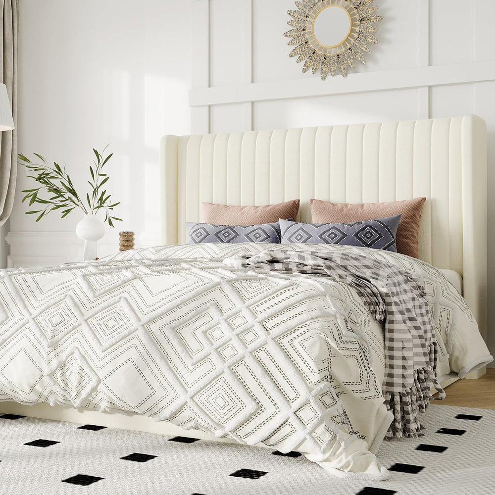 Allewie Queen Size Lift Up Storage Bed Frame Channel Tufted Headboard Cream