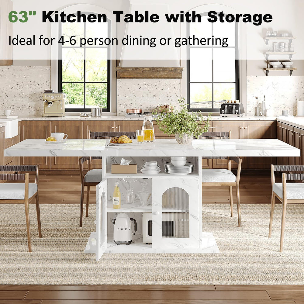 HSH Dining Table for 4–6, 63" Modern Kitchen Dining Room Table with Stor...