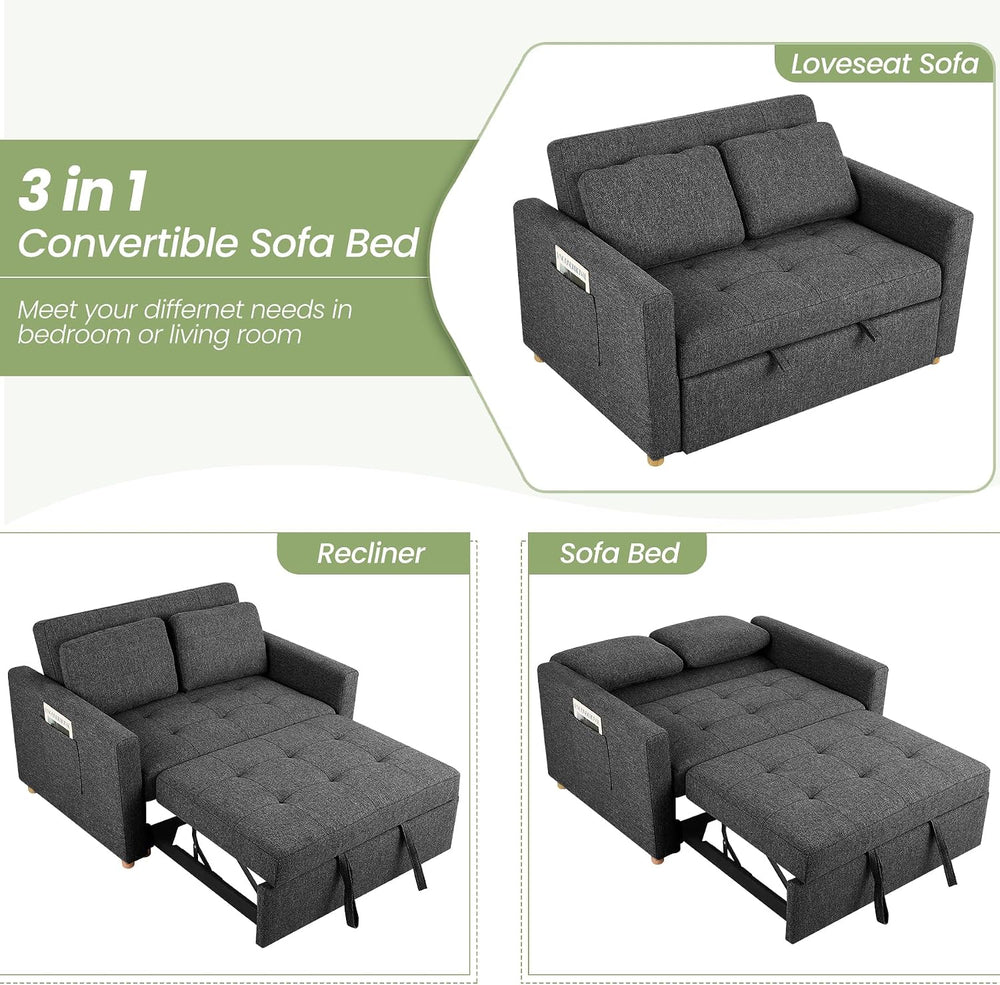 SEJOV Loveseat Sleeper, 3-in-1 Convertible Sofa Bed Pull Out, Black
