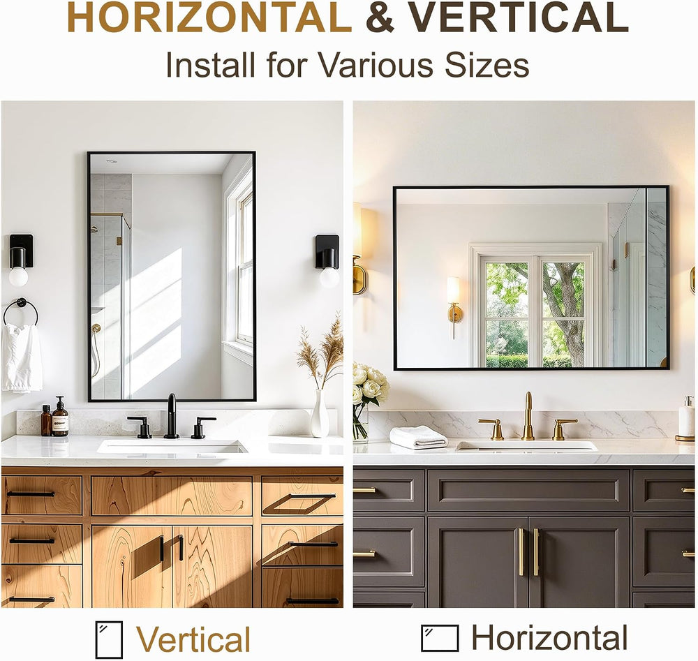 Rectangular Bathroom Mirror, 30"x20" Black Metal Framed Vanity Mirror