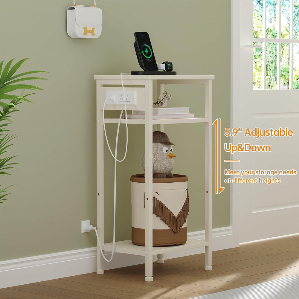 Asgolion Tall End Table with Charging Station, Narrow Tall Side Table | 3 Tie...