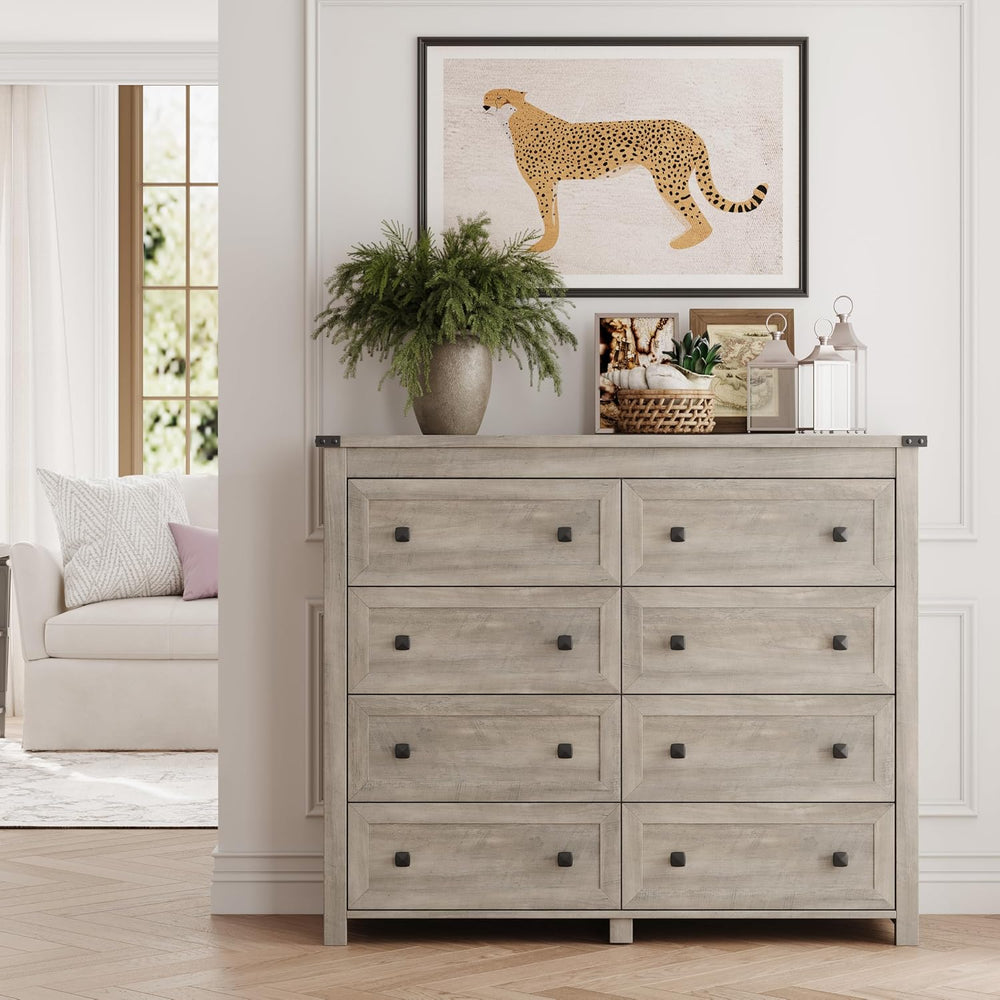 Grey Dresser for Bedroom with 8 Drawers, Wood Dressers Chest of Drawers with ...