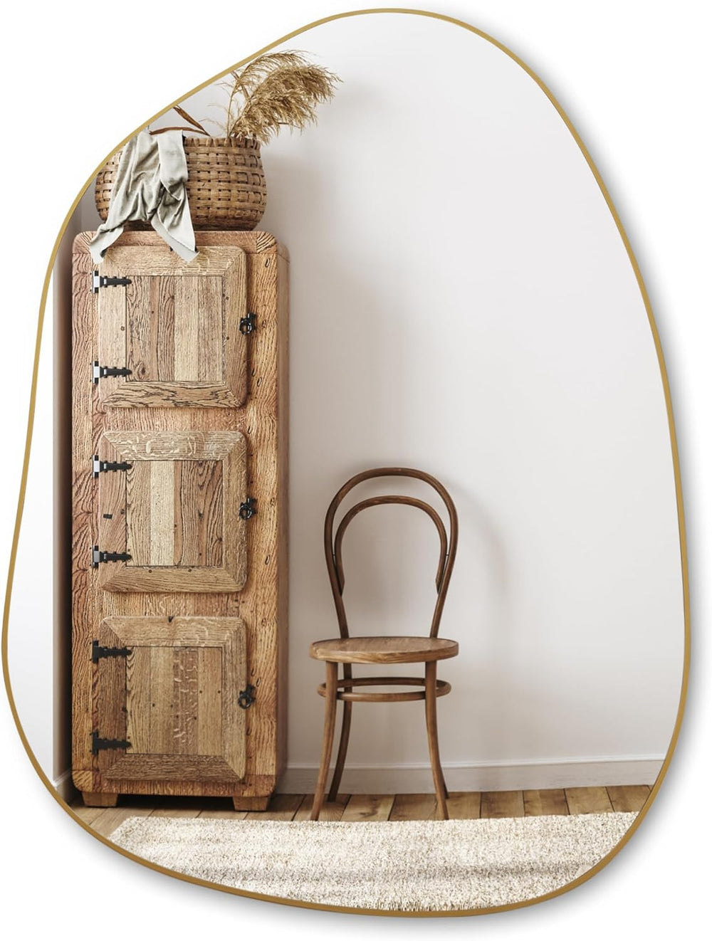 PERFNIQUE Irregular Asymmetrical Wall Mirror, 32"x24" Gold Bathroom...