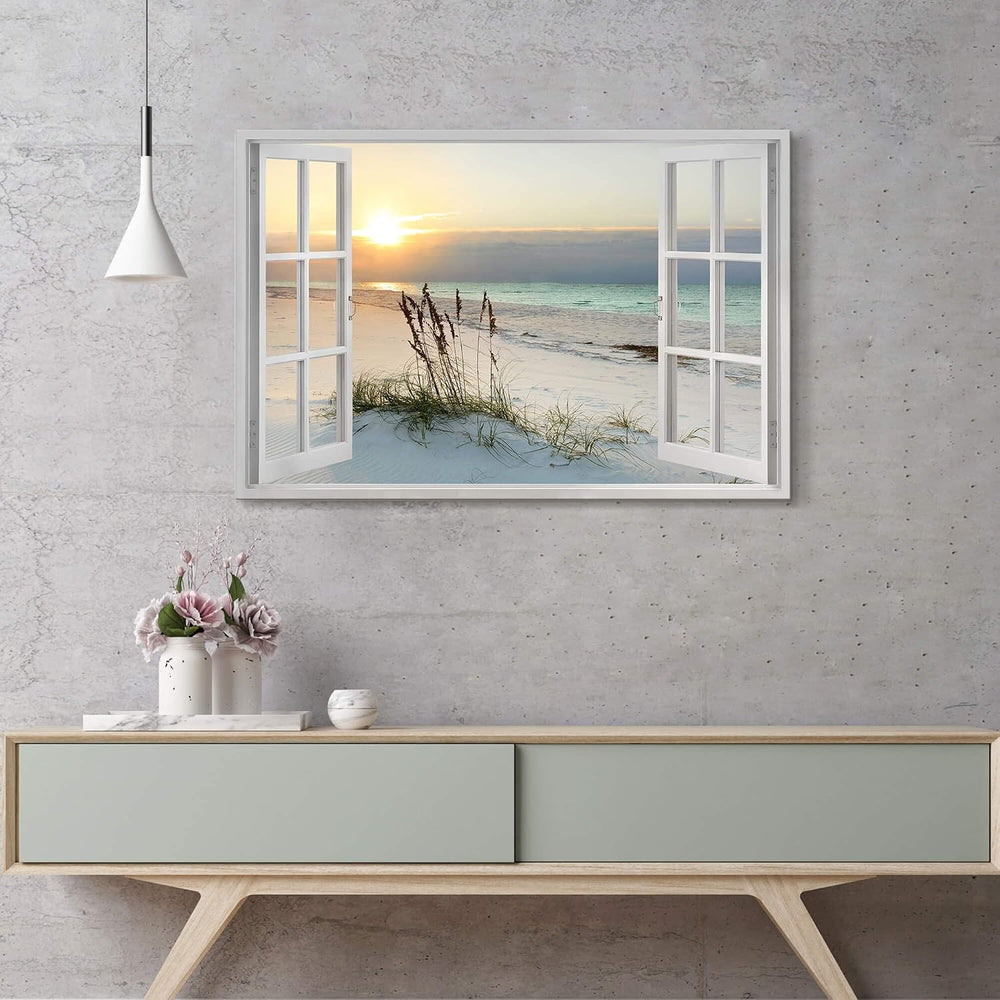 Sea Whisper Beach Painting Wall Art Canvas : 24x36 Inch Coastal Window Artwor...