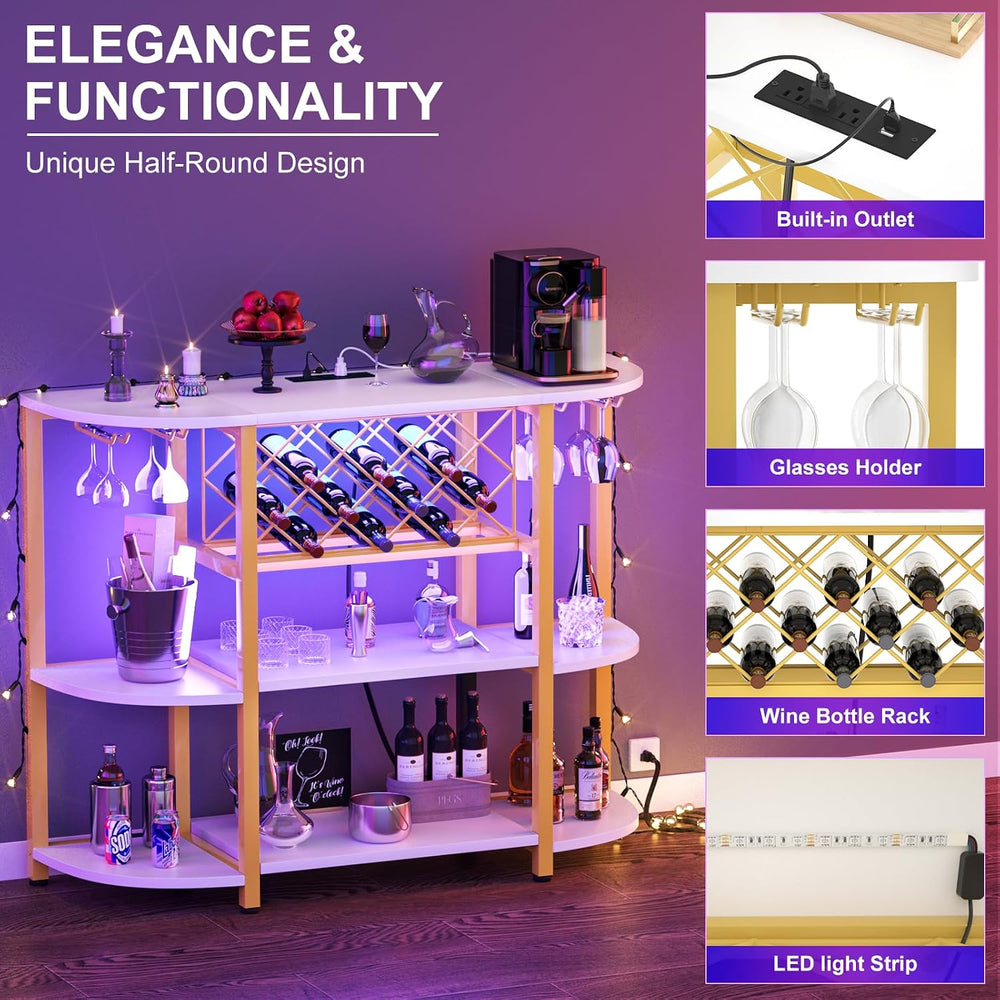 Unikito 4-Tier Coffee Bar Cabinet with Outlet, LED Light & Glass Holder |...