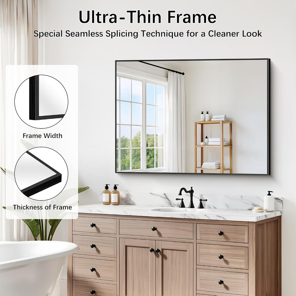 Black Bathroom Mirror for Wall, 30x40 Inch Rectangle Mirrors with Metal Frame...