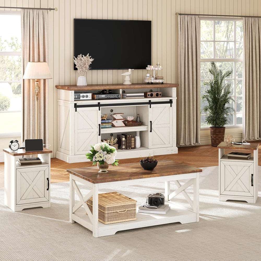 AMERLIFE 4-Piece Farmhouse Living Room Furniture Set with 66" TV Stand, ...