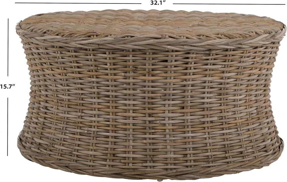 SAFAVIEH Home Collection Ruxton Natural Rattan Round Coffee Table Ottoman