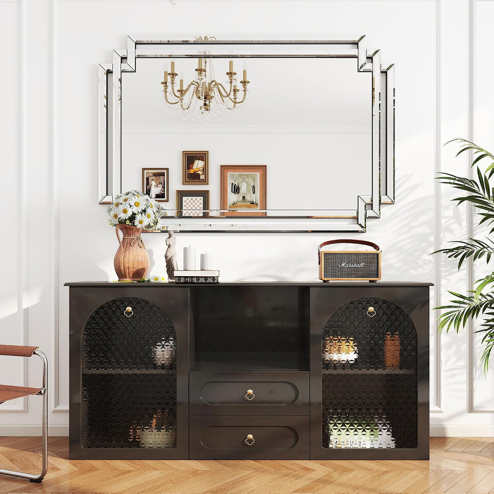 32" X 47" Large Bathroom Wall Mirror with Glass Pieces and Beveled ...