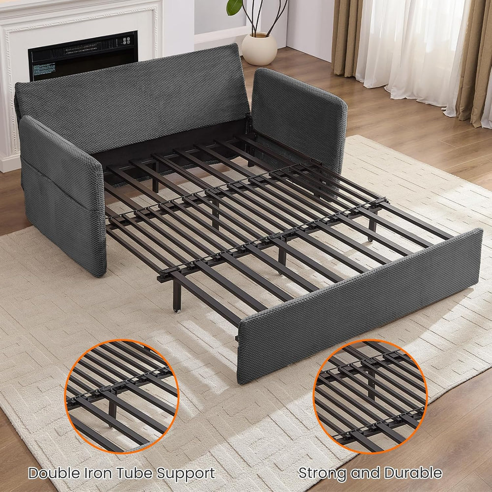 66.5" Queen Pull Out Couch Bed with Adjustable Backrest-Grey