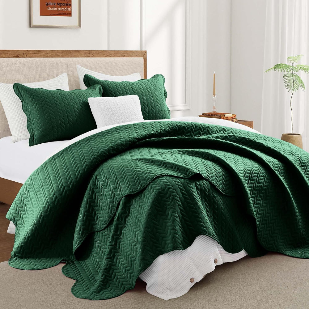 King Quilt Set Bedspread Coverlet Bedding Leaf Emerald 106"x96"