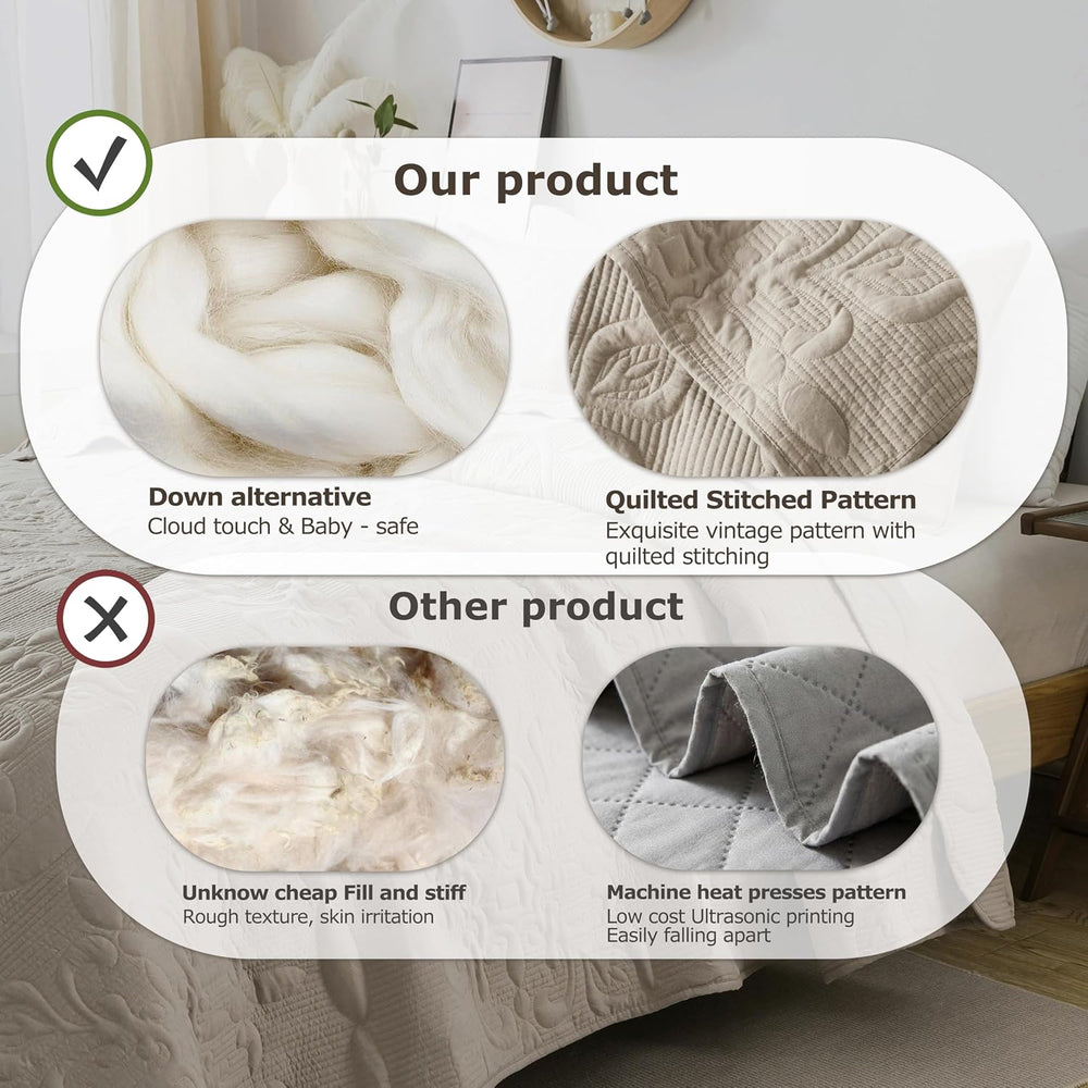 B2EVER Boho Damask Soft Quilt Bedding Set, Cal King Size, Beige Color
