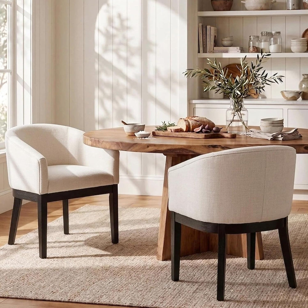 HNY Barrel Dining Chairs Set of 2, Mid Century Modern Upholstered Dining Chai...