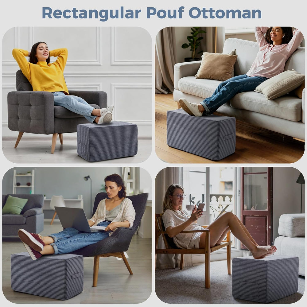 Rectangular Pouf Ottoman, Foam-Filled Footrest, Dark Gray | Soft coral fleece...