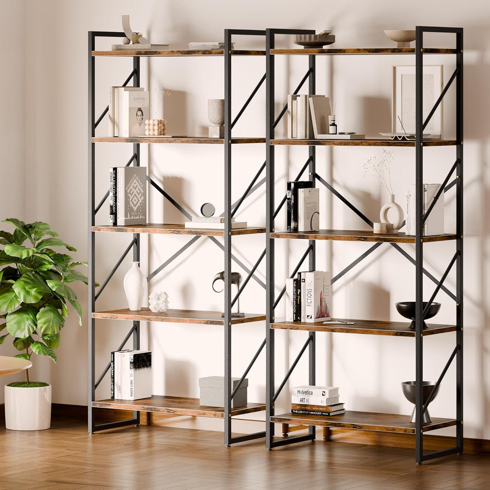 Shintenchi 5 Tiers Bookshelf, Classically Tall Bookcase Shelf, Industrial Boo...