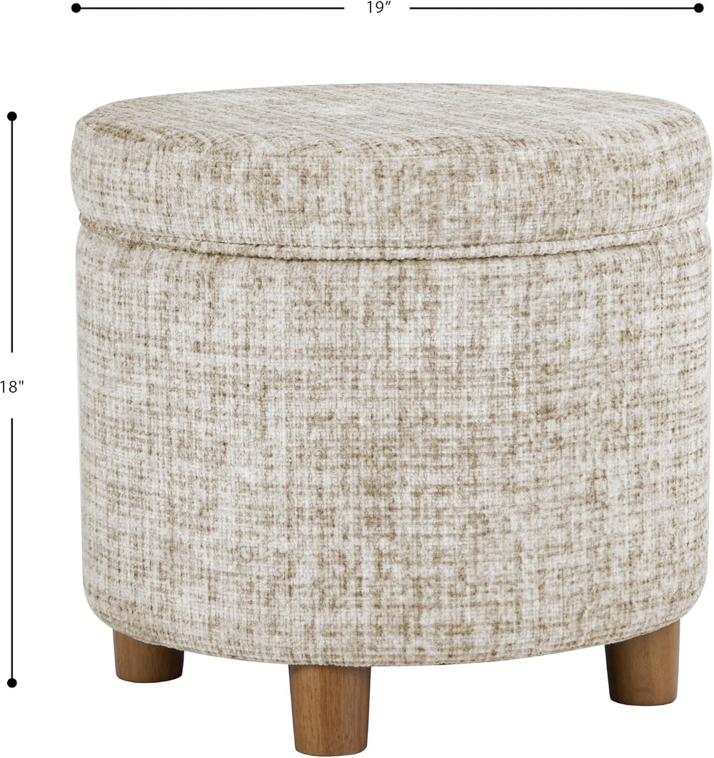 HomePop 19" Round Storage Ottoman - Cream Textural Woven