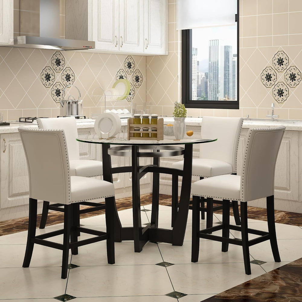 Glass Counter Height Bar Table Stools Set for 4, 42"D Table Set