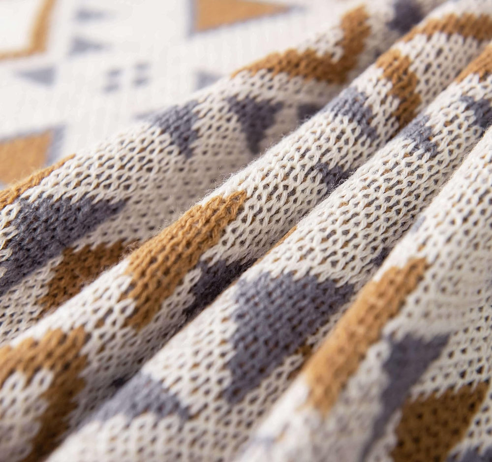 Boho Throw Blanket, Knitted Brown Tassel Throw Blankets, Soft Lightweight Vin...
