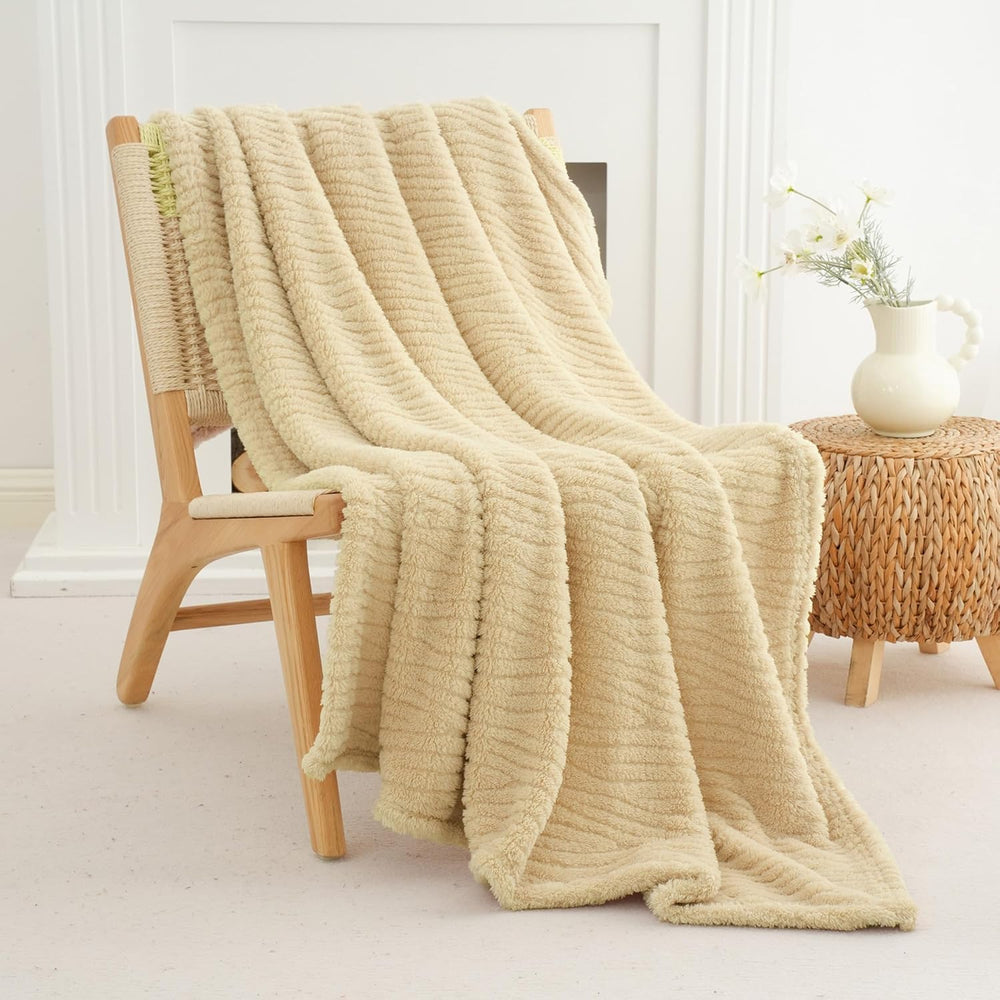 Beige Throw Blanket for Couch, Queen Size Plush Fleece Blanket 90"x90"