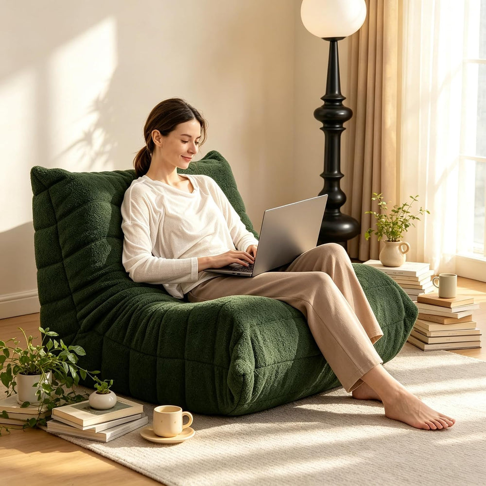 YVDNHP Bean Bag Chair for Adults, L-Shaped Memory Foam Togo Lounger Green