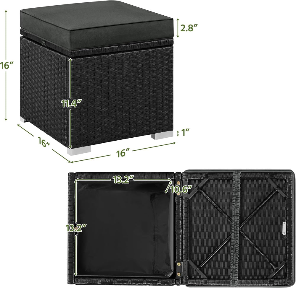 Yaheetech Wicker Ottomans, Set of 2 PE Rattan Side Tables, Black/Gray | Outdo...