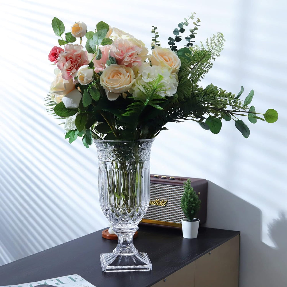 Joeyan 13" Glass Urn Vase,Tall Centerpiece with Ripple Diamond Pattern,T...