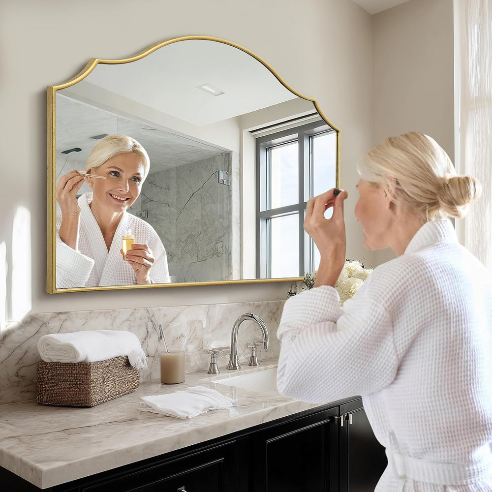 Besdomus Gold Scalloped Wall Mirror: 40"x29" Large Wooden Bathroom ...