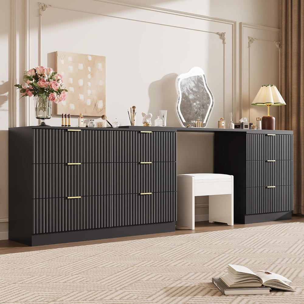 L-Shaped Rotatable 9 Drawer Dresser for Bedroom, 71" Wide Deformable Bla...