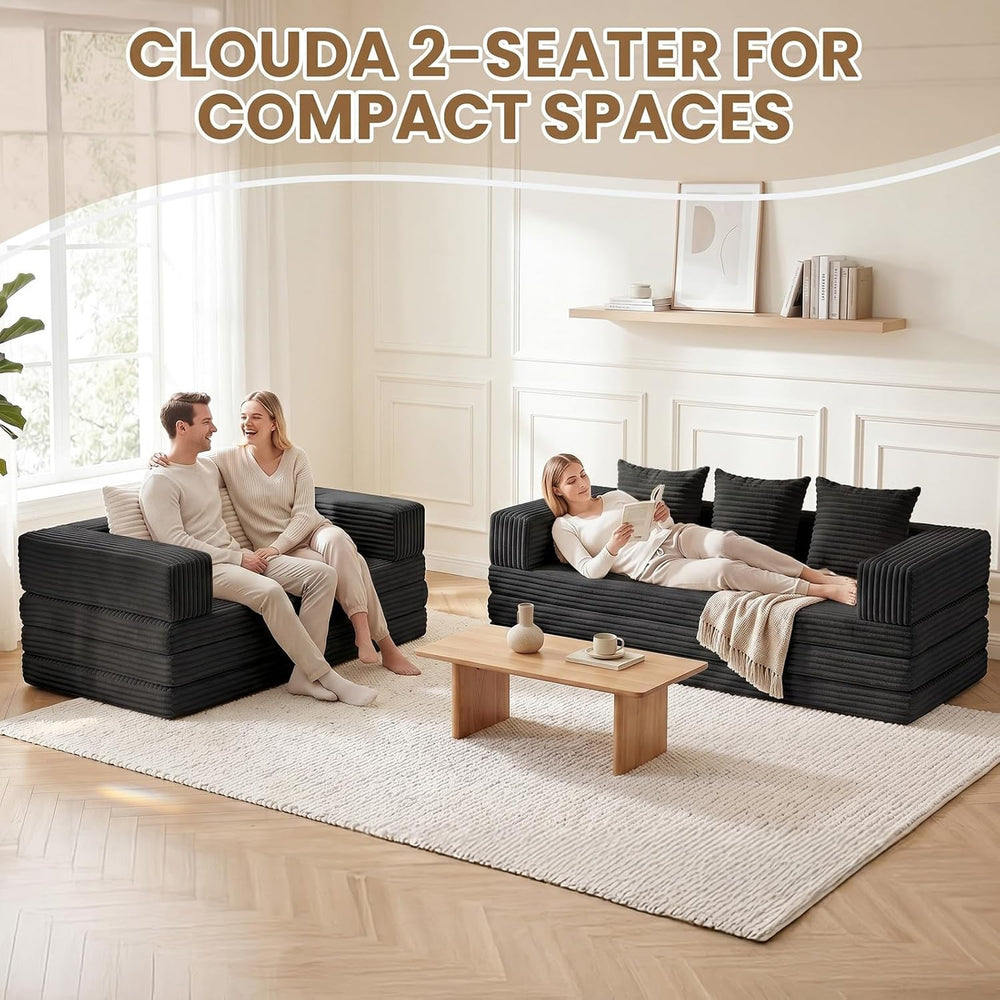 Boneless Loveseat Sofa Bed,Small Couch Bed Futon Sleeper Sofa,Convertible Pul...