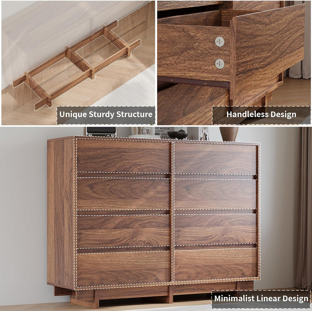 Walnut 8 Drawer Dresser for Bedroom,53" Wide Chest of Drawers