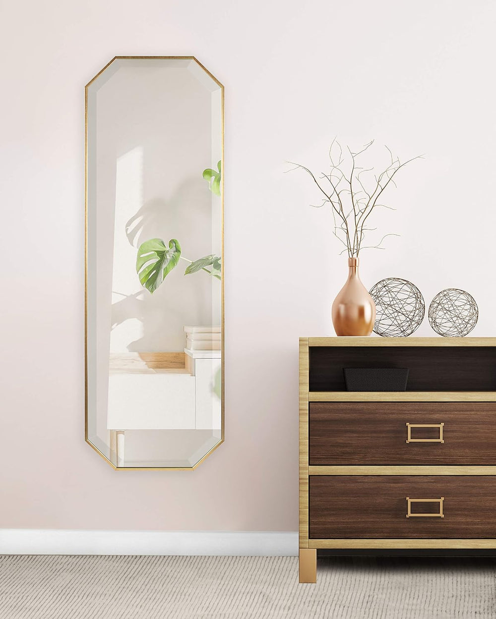 Kate and Laurel Rhodes Modern Full Length Framed Octagon Wall Mirror, 16 x 48...