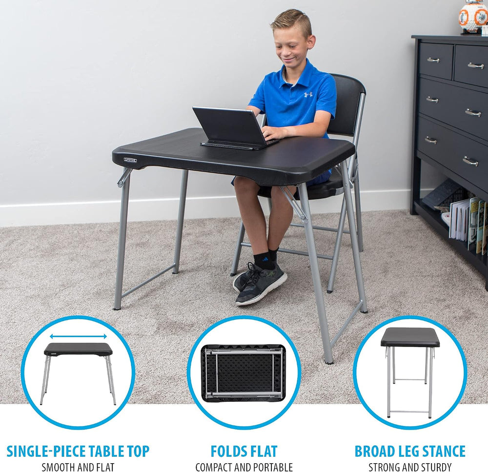 LIFETIME Stacking Compact Folding Table, 30 in. x 20 in., Black and Silver, I...