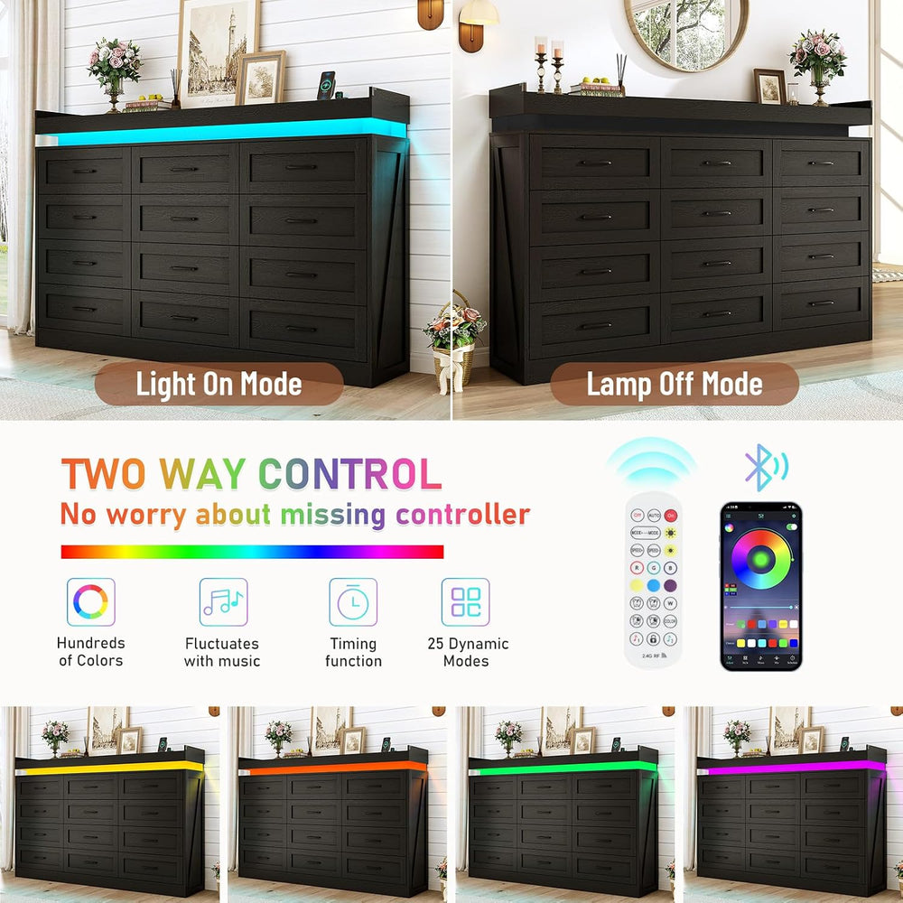71" Wide 46" Tall Large Farmhouse 12 Drawers Dresser for Bedroom (B...