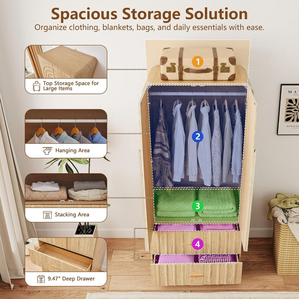 ORRD Freestanding Armoire Wardrobe Closet with Arched Fluted 2 Doors and 2 St...