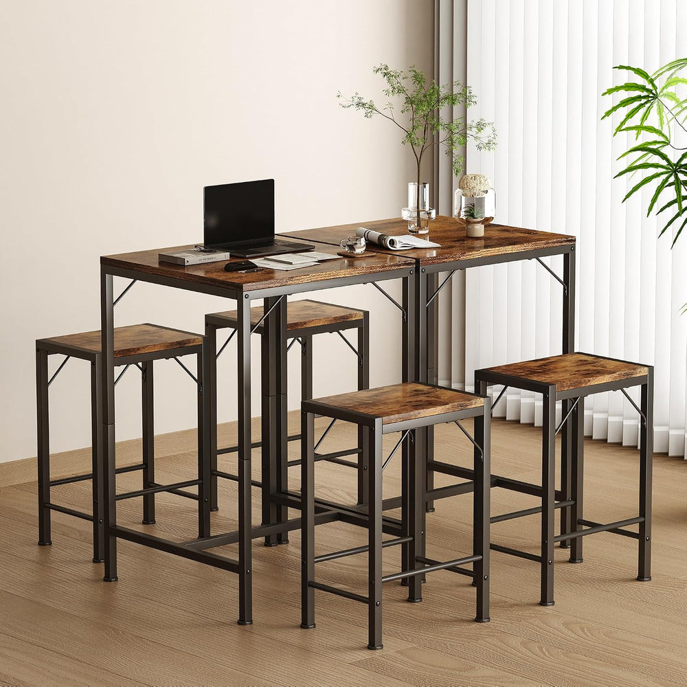 Homeiju Bar Table and Chairs Set, Square Bar Table with 2 Stools, Space-Savin...