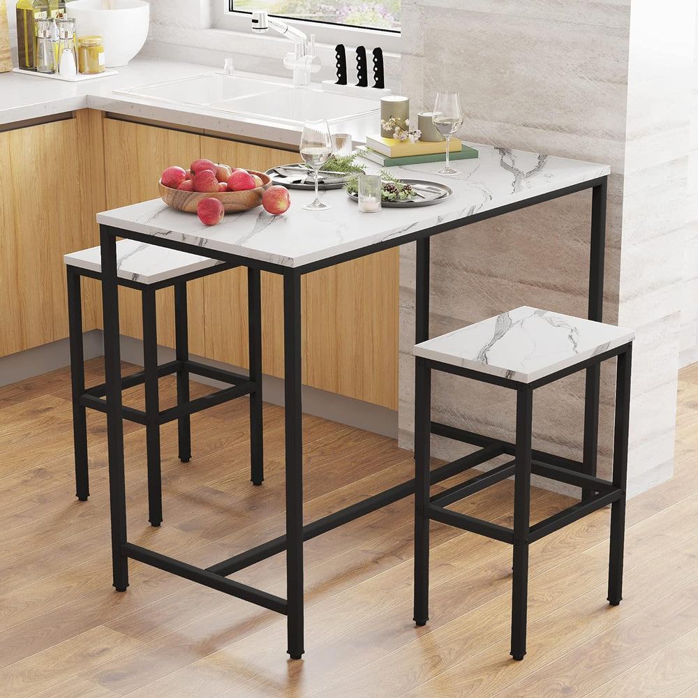 Yongchuang 3 Piece Bar Table Set, White Bar Table and Chairs Set for 2, Moder...