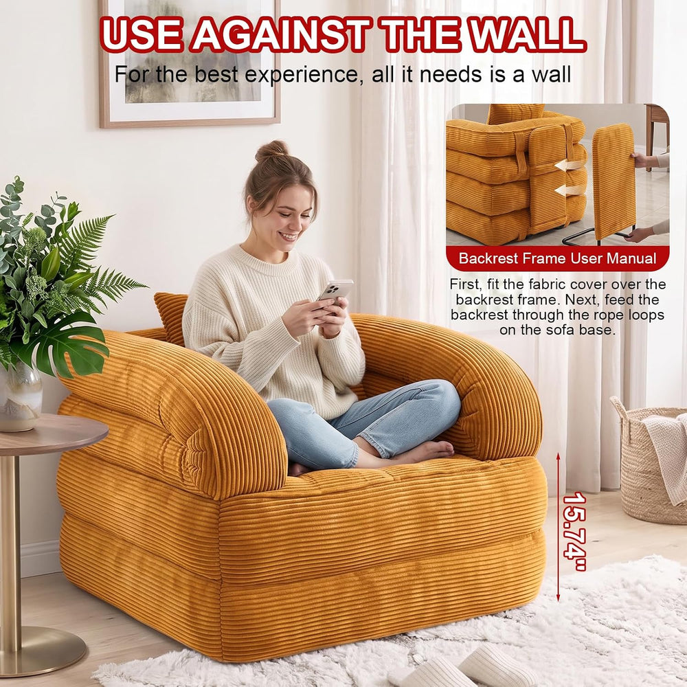 Folding Sofa Bed, Convertible Sleeper Chair with Pillow for Bedroom