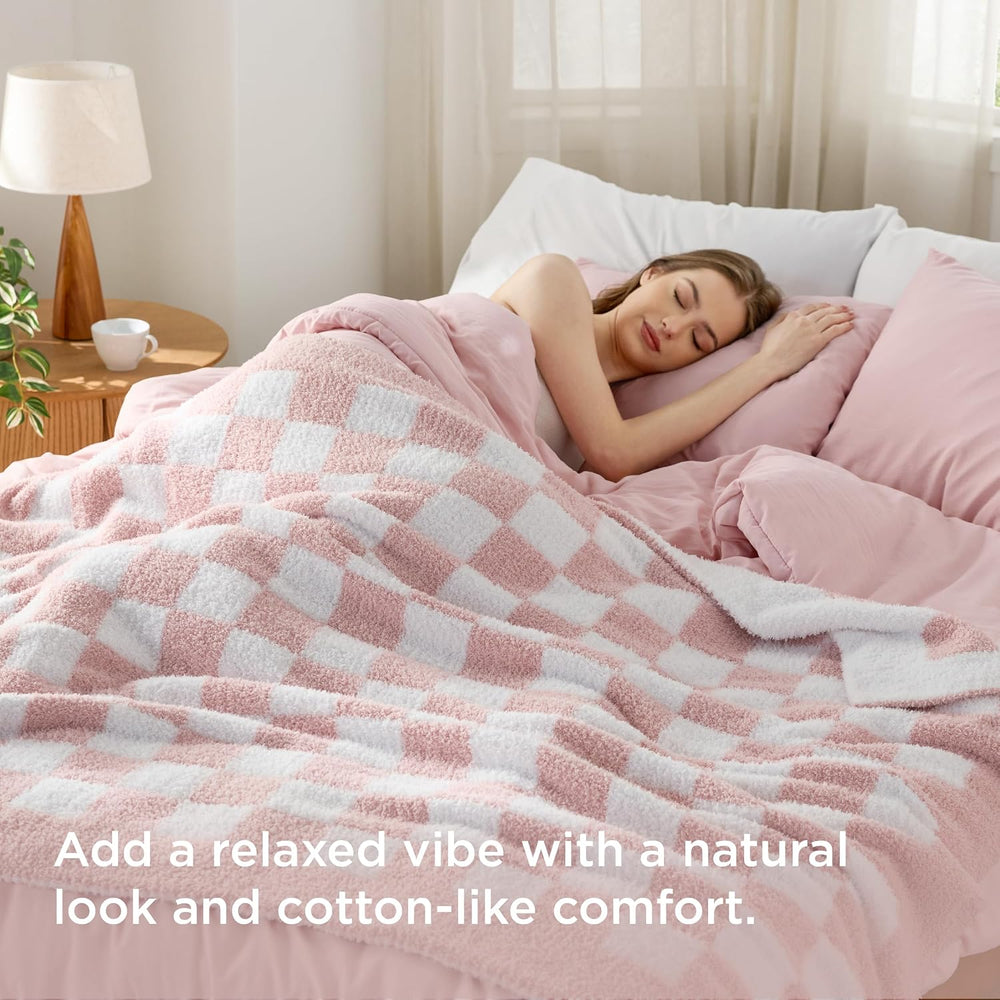 Bedsure Twin Comforter Set with Checkered Throw Blanket for Couch - 3 Pieces,...