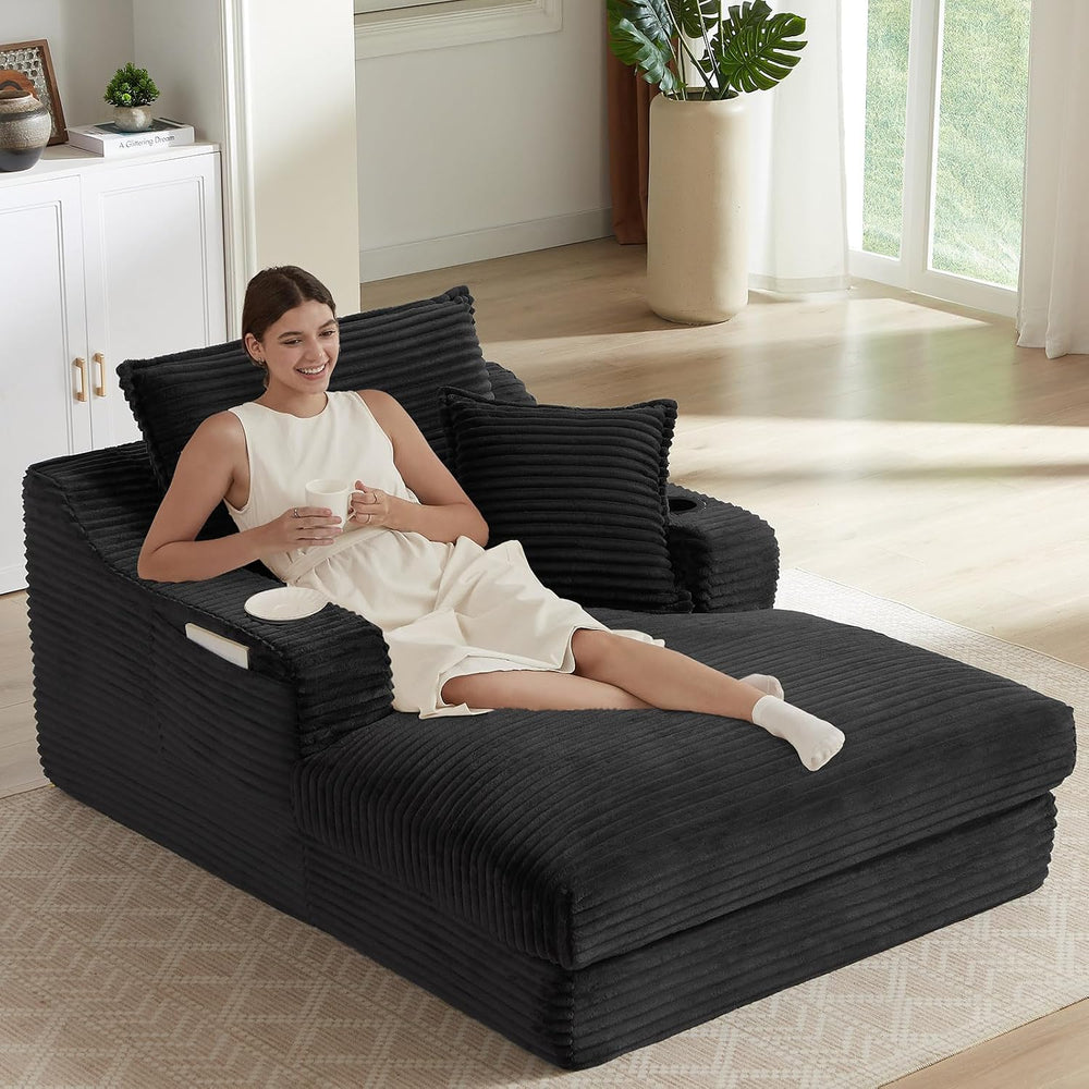 47.2"Oversized Chaise Lounge Chair Indoor,Corduroy Boneless Reading Chai...