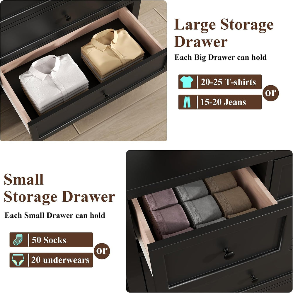 Black Dresser with 10 Drawers, Farmhouse Chest of Drawers for Bedroom