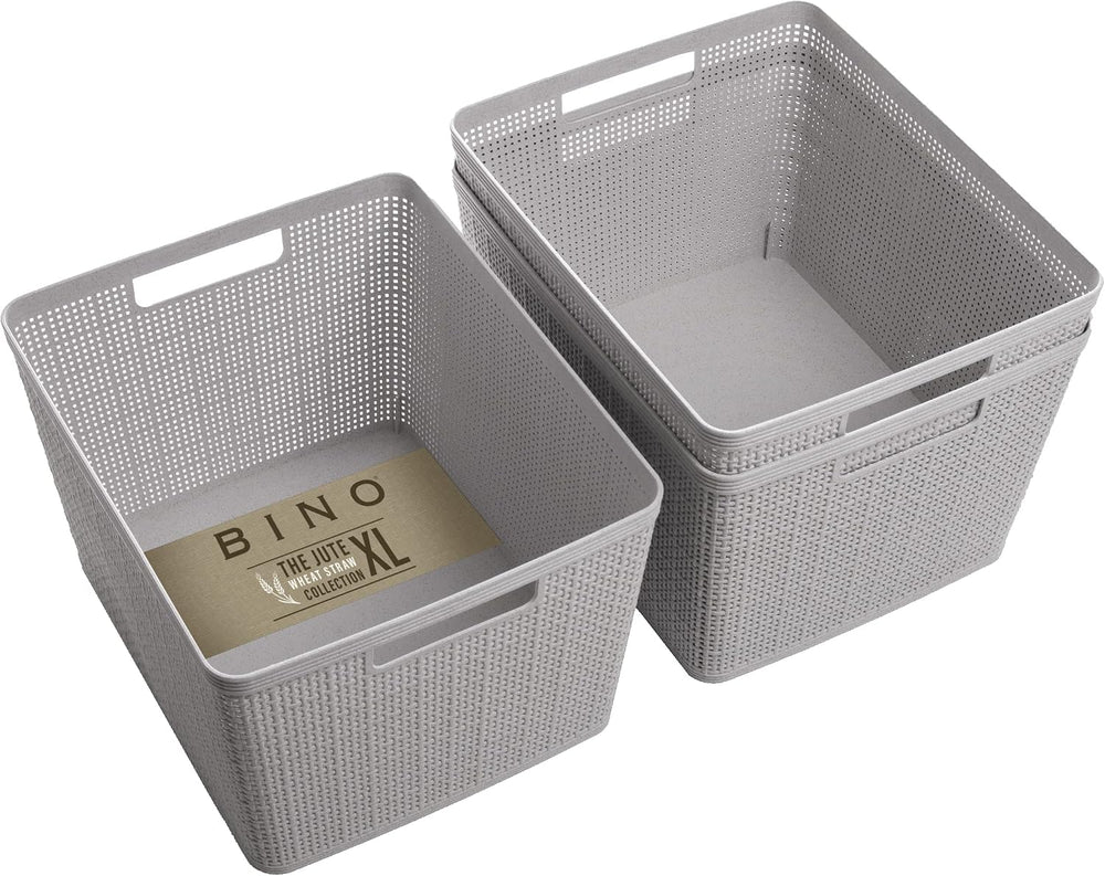 BINO | Woven Plastic Basket | Large (Natural Grey), 3-Pack | THE JUTE COLLECT...