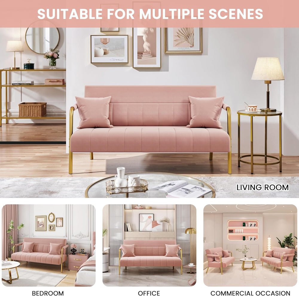 Yaheetech 56.5" Small Sofa 2 Seater Couch with Gold-Tone Legs, Pink