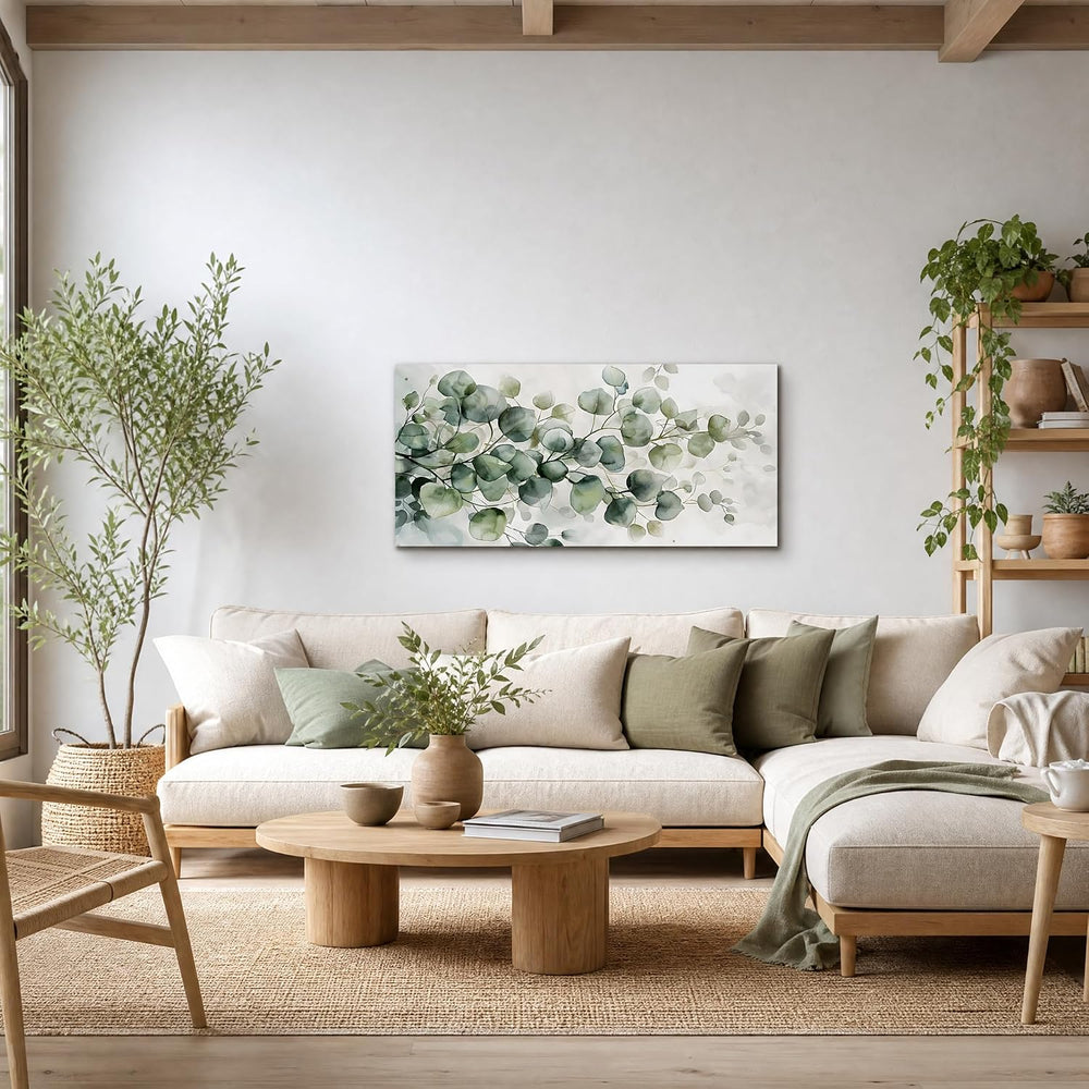 Soft Green Eucalyptus Leaves Canvas Wall Art Watercolor Botanical Plant Paint...