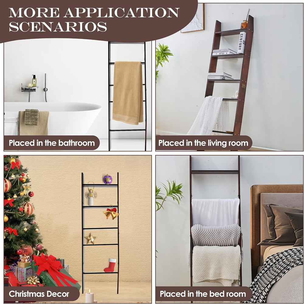 XUNIQUE 5-Tier Blanket Ladder for The Living Room, 4.8 FT Anti-Slip Decorativ...