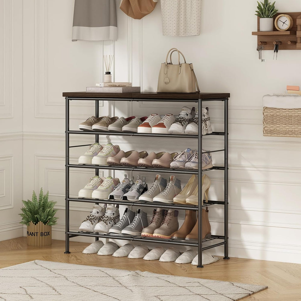 SUOERNUO Shoe Rack Organizer 5 Tier for Closet Entryway Free Standing Metal S...