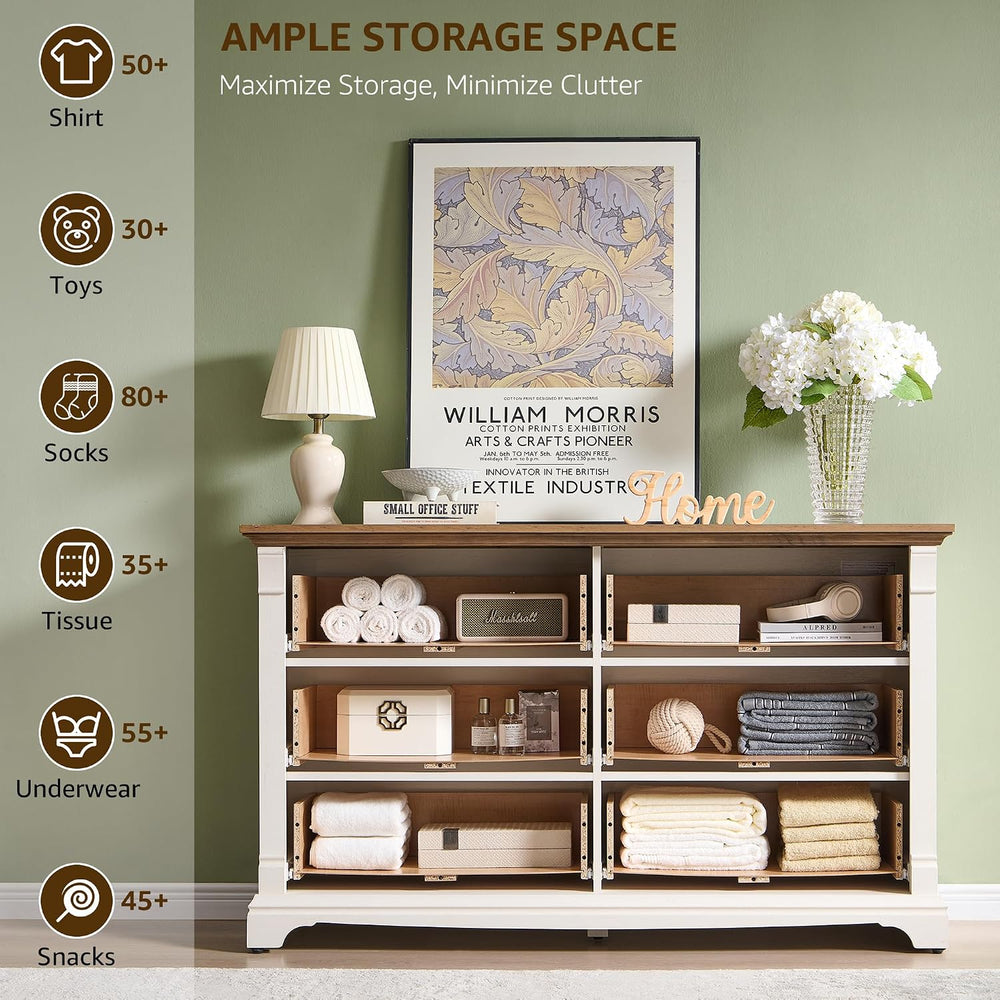 T4TREAM Farmhouse 6 Drawers Dresser for Bedroom, 54" Wide Wooden Chests