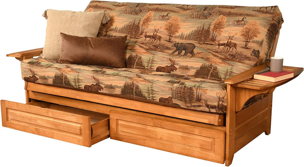 Kodiak Furniture Phoenix Full Size Futon in Butternut Finish with Storage Dra...